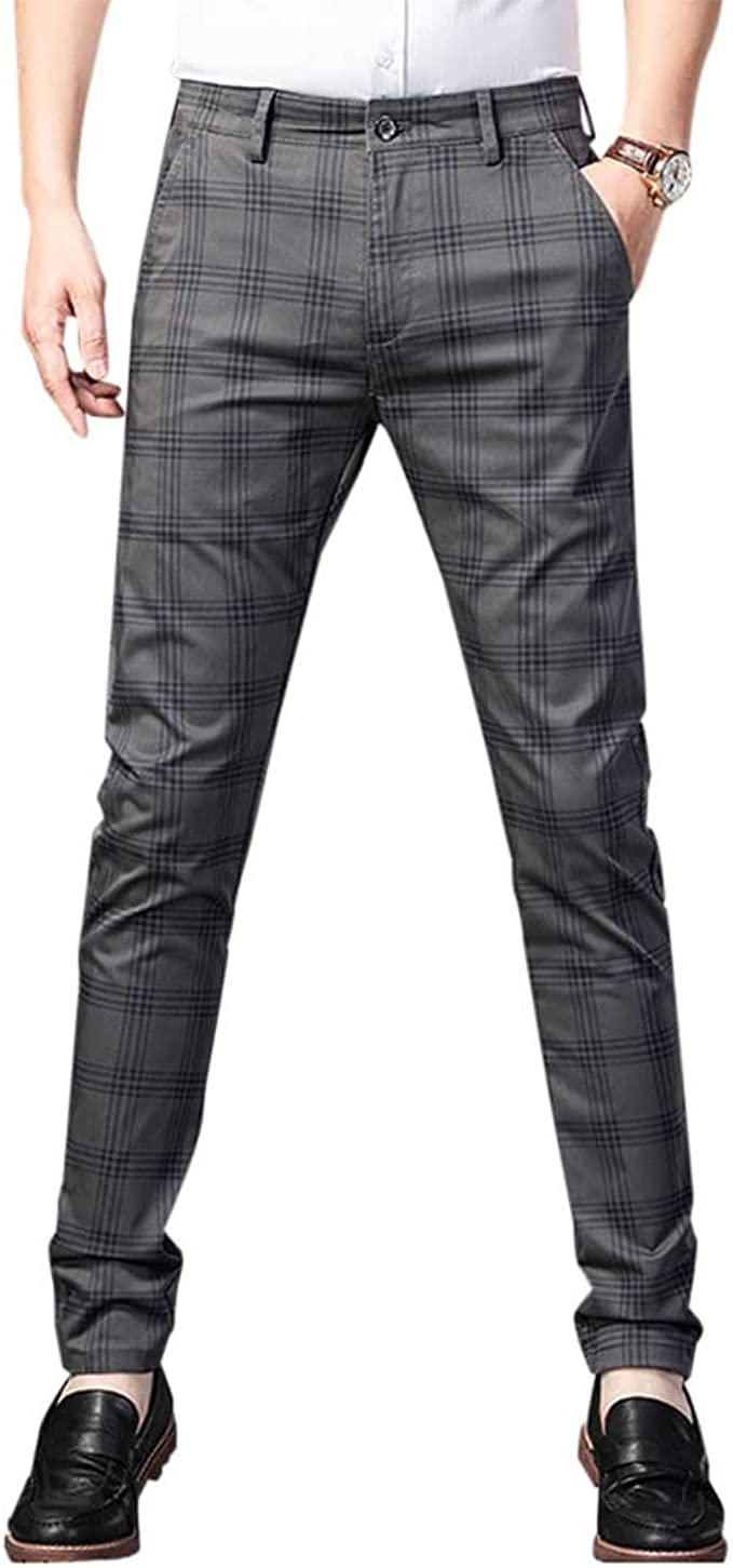 スラックス メンズ ノータック ロングパンツ スリム ビジネス チェック 通勤 スーツパンツ
